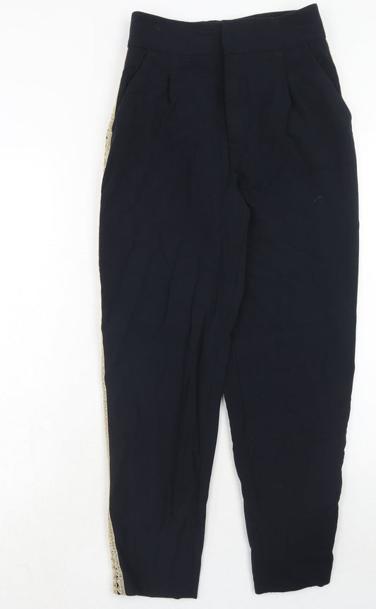 Zara Womens Blue Polyester Trousers Size S Regular Hook & Eye - Side Stripe Detail