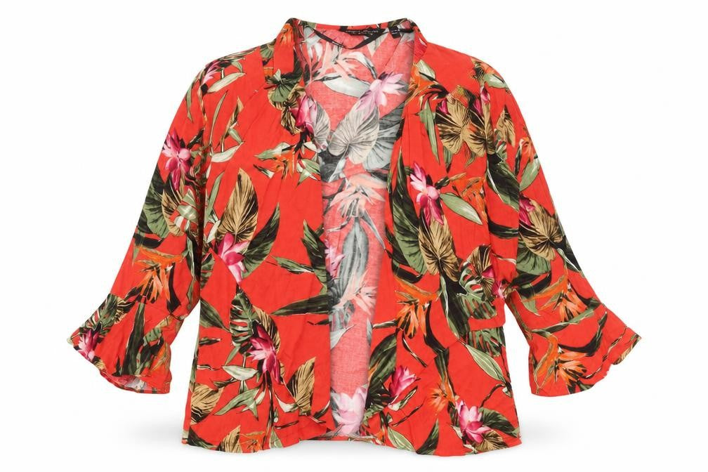 Dorothy Perkins Womens Red Floral Viscose Kimono Blouse Size 8 V-Neck