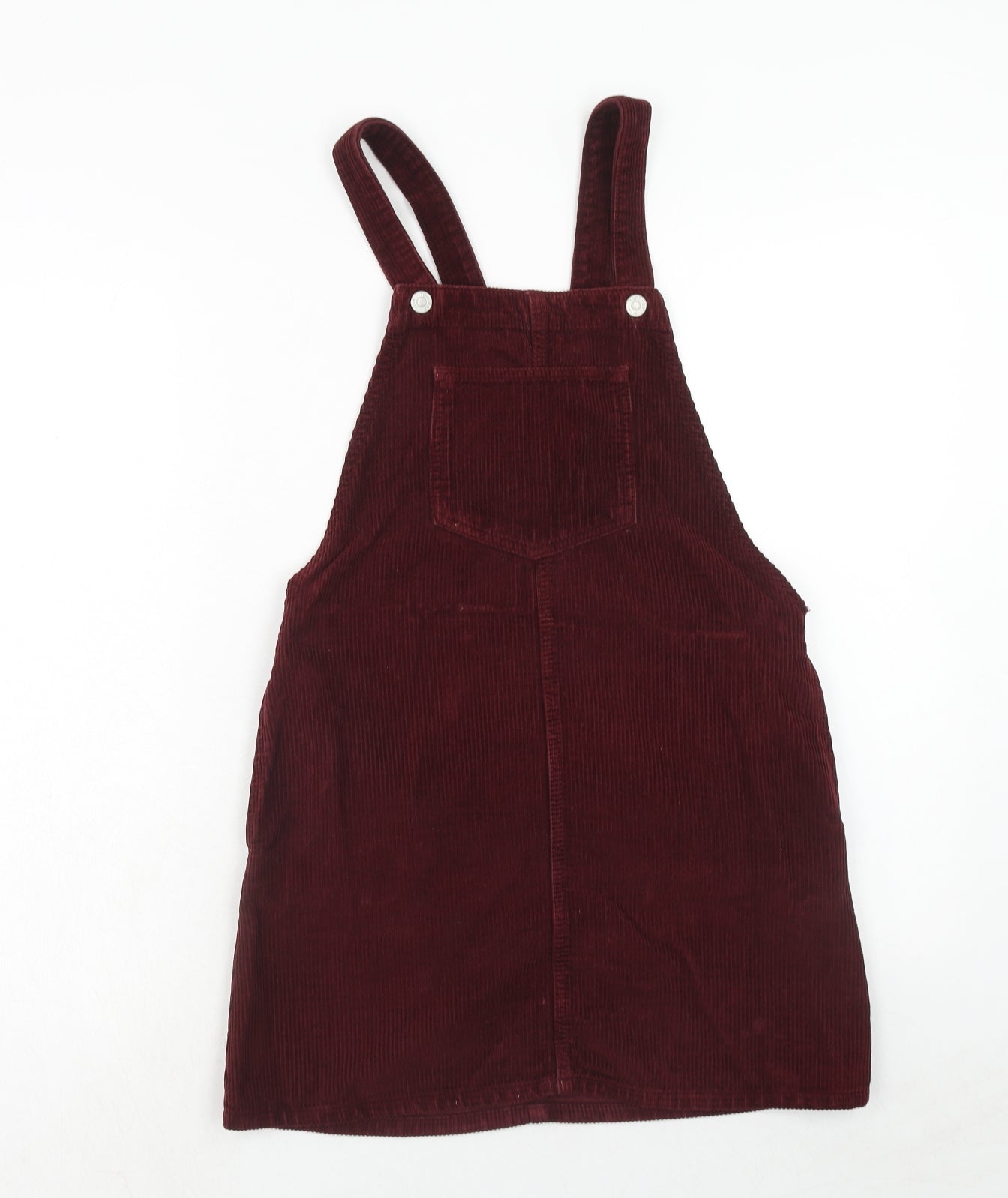 Topshop Womens Red Cotton Pinafore/Dungaree Dress Size 6 Square Neck Button