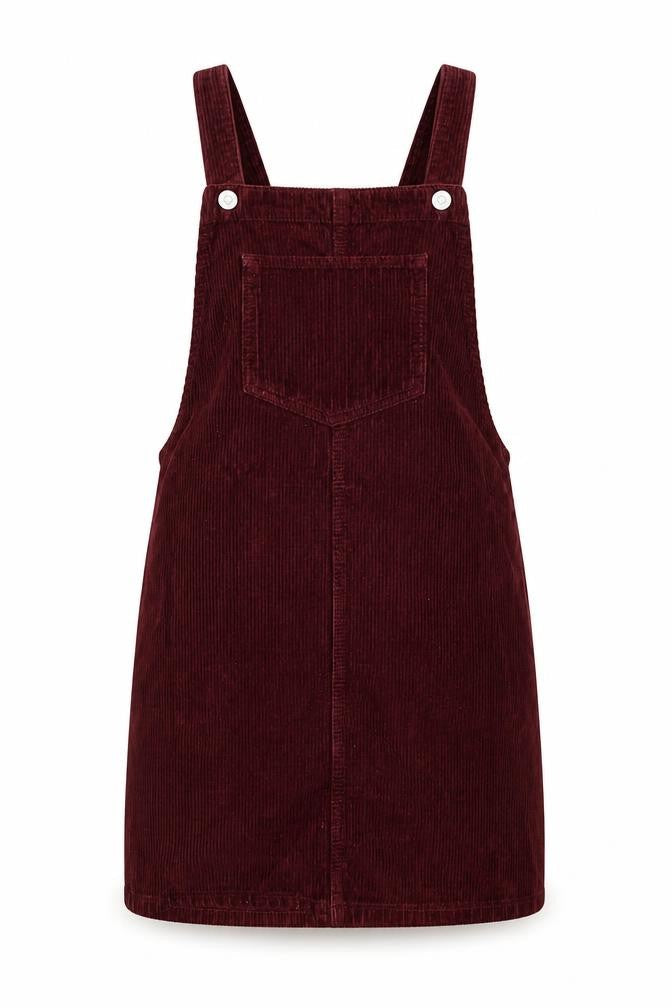 Topshop Womens Red Cotton Pinafore/Dungaree Dress Size 6 Square Neck Button