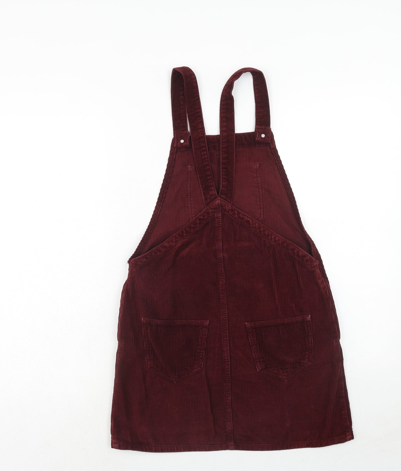 Topshop Womens Red Cotton Pinafore/Dungaree Dress Size 6 Square Neck Button