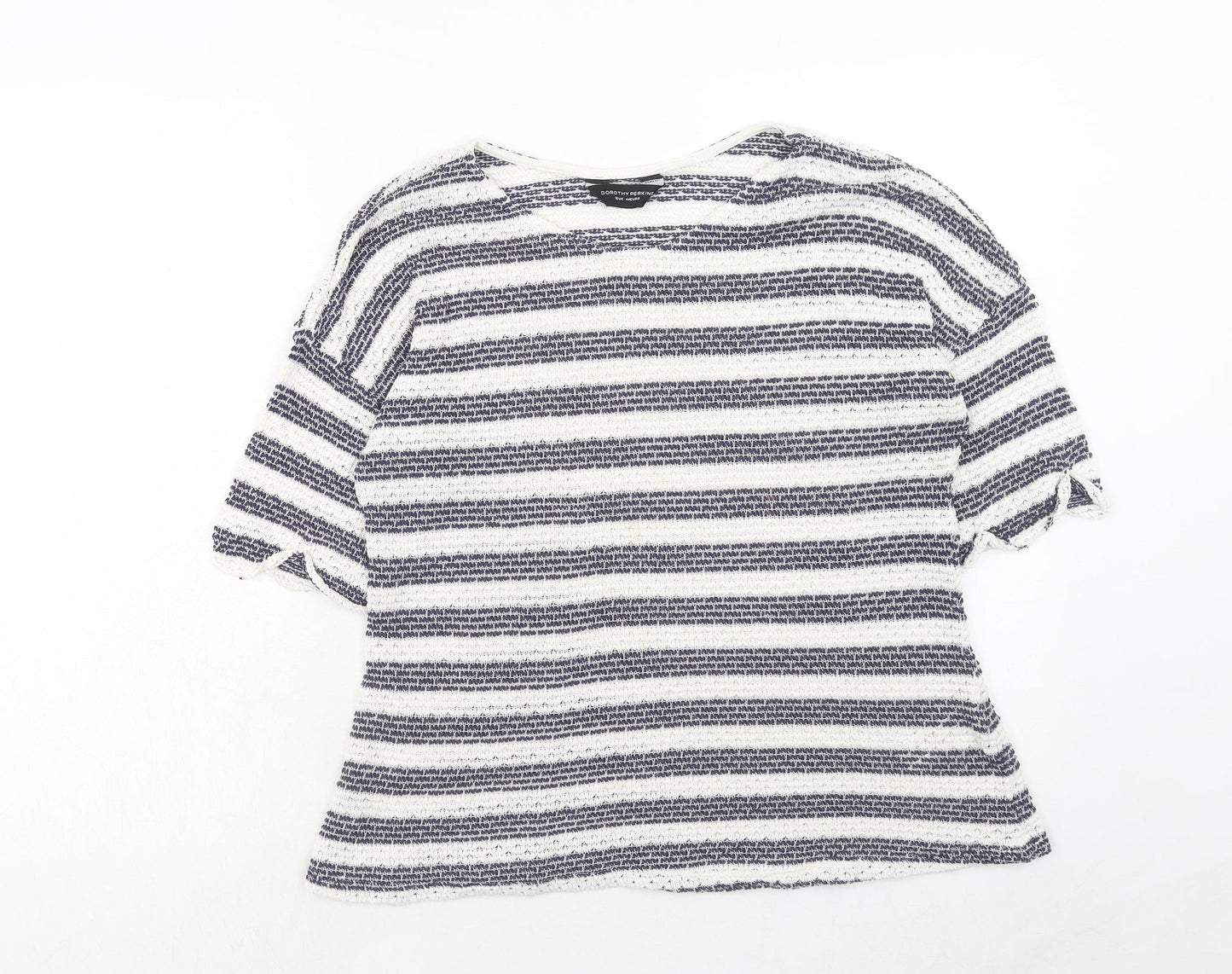 Dorothy Perkins Womens White Round Neck Striped Polyester Pullover Jumper Size 16