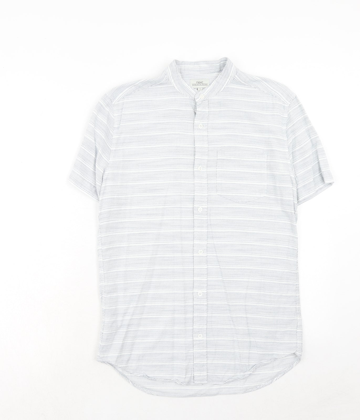 NEXT Mens Blue Geometric Cotton Button-Up Size S Round Neck Button