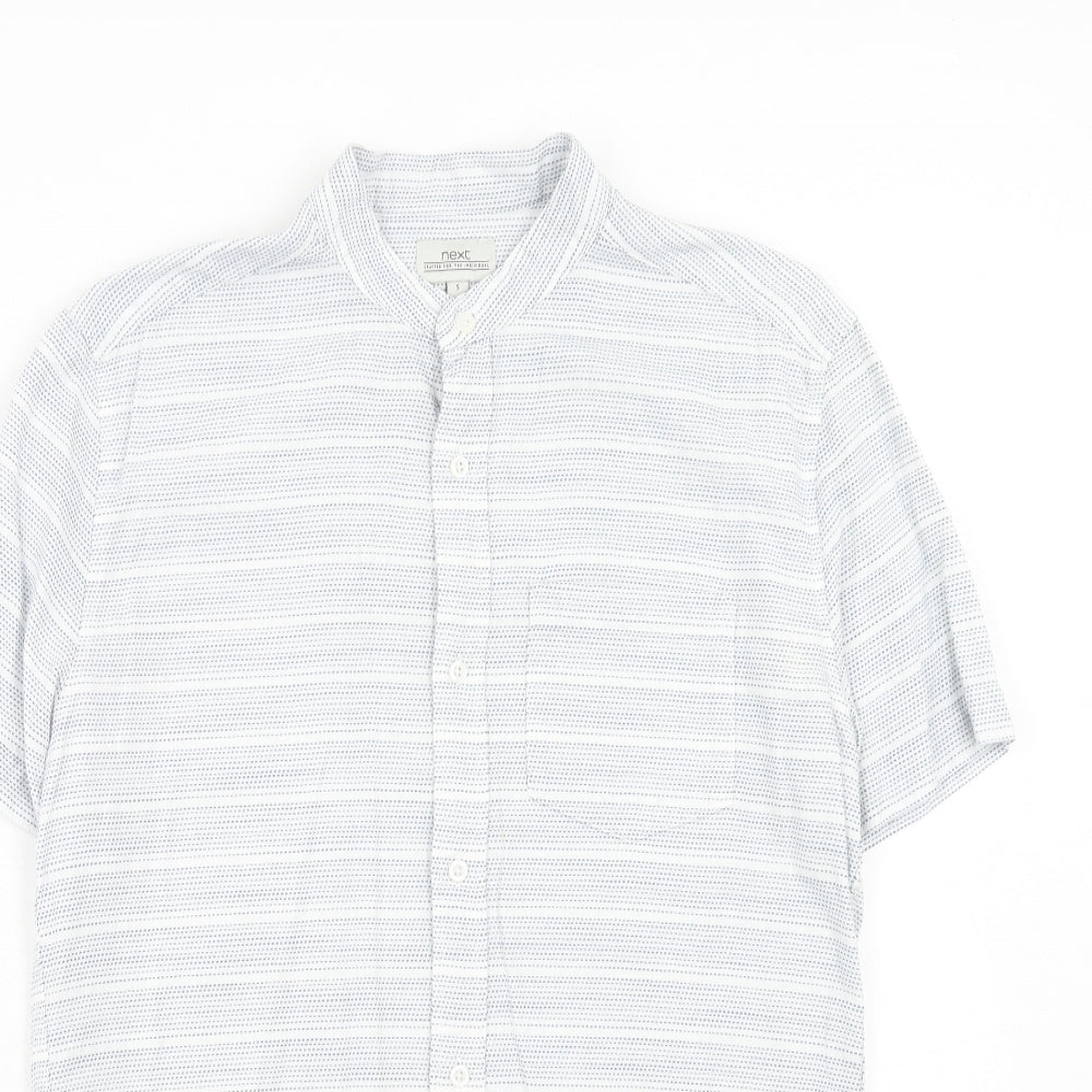 NEXT Mens Blue Geometric Cotton Button-Up Size S Round Neck Button