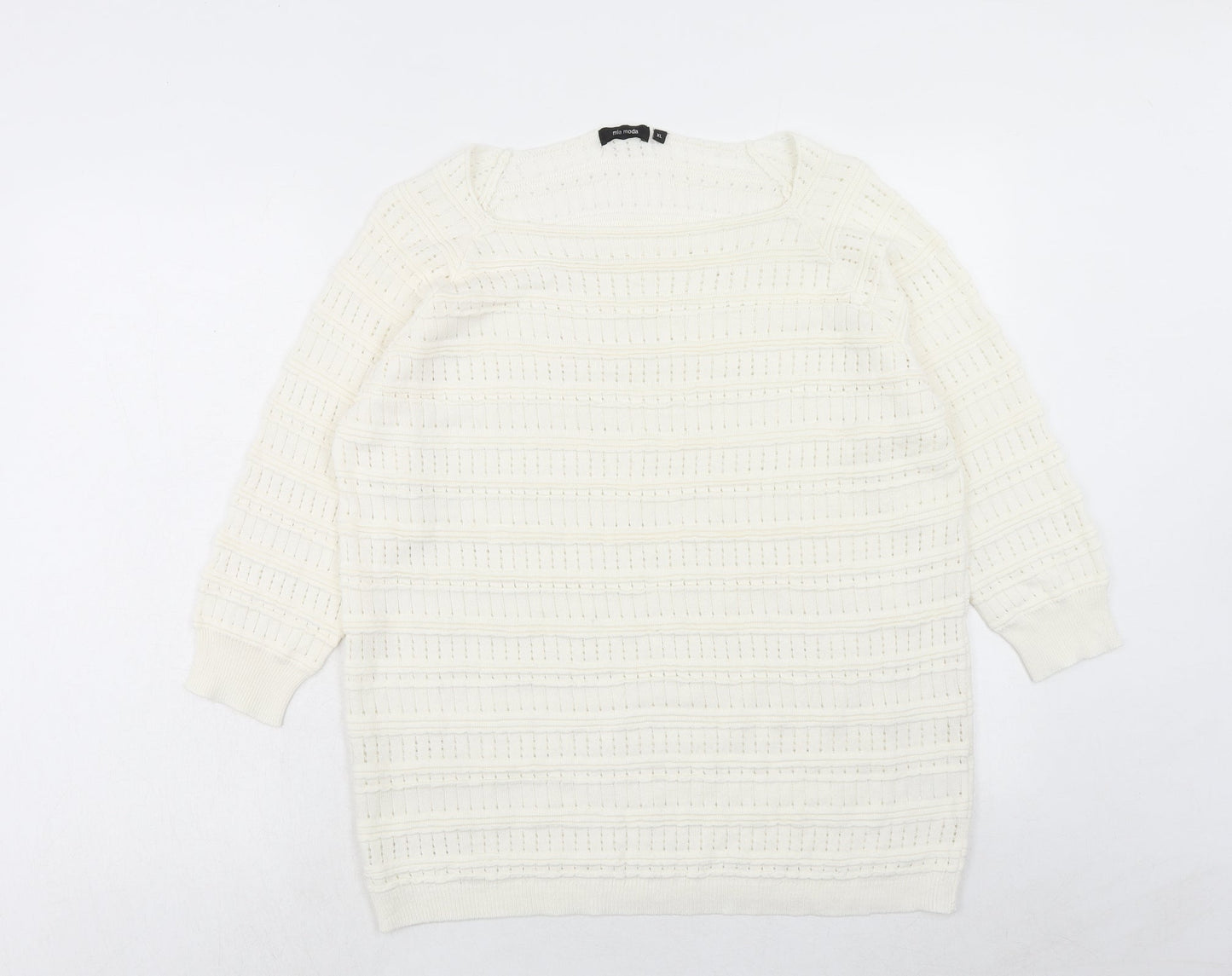 Mia Moda Womens Ivory Round Neck Acrylic Pullover Jumper Size XL