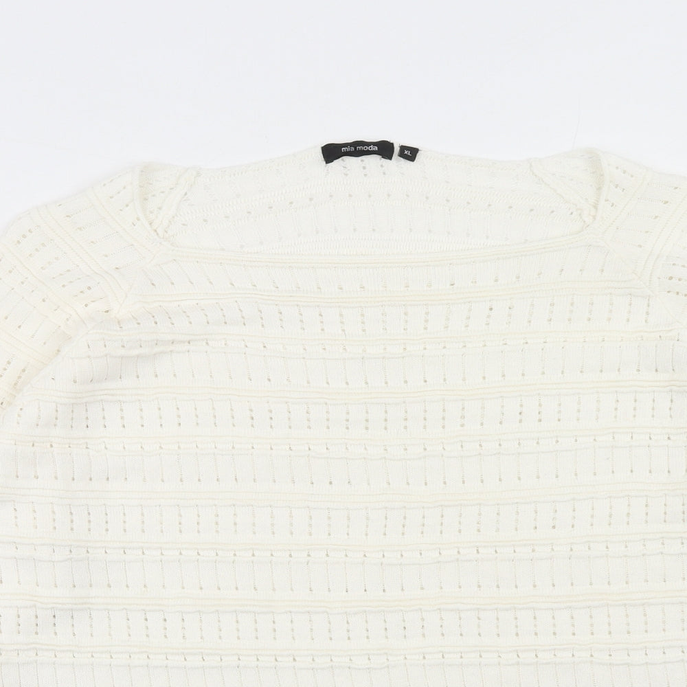 Mia Moda Womens Ivory Round Neck Acrylic Pullover Jumper Size XL