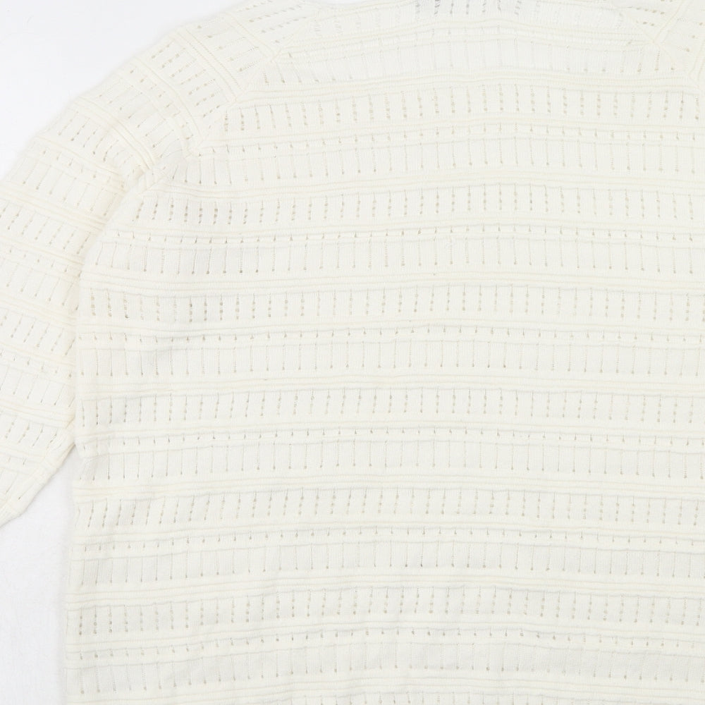 Mia Moda Womens Ivory Round Neck Acrylic Pullover Jumper Size XL