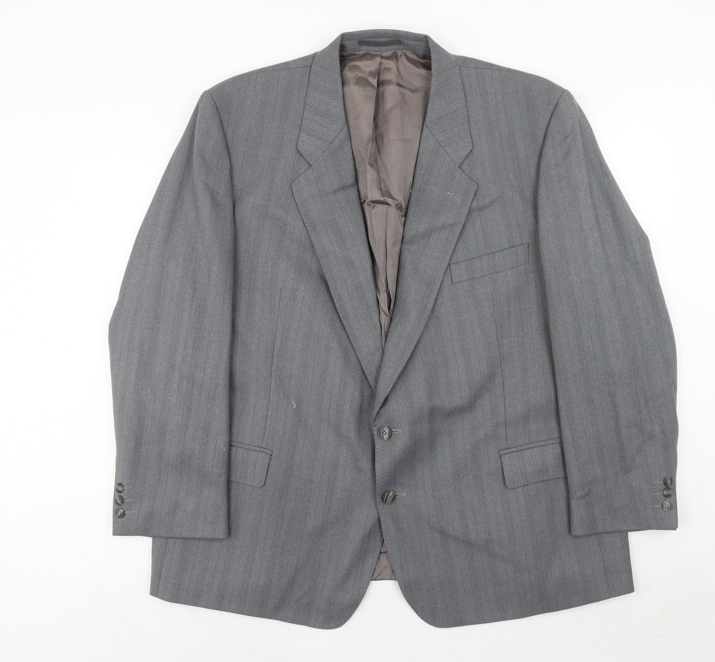 Wellington Mens Grey Striped Polyester Jacket Suit Jacket Size 46 Regular