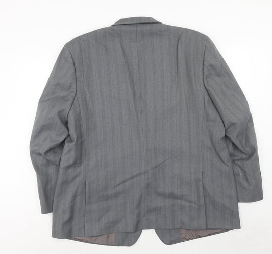 Wellington Mens Grey Striped Polyester Jacket Suit Jacket Size 46 Regular