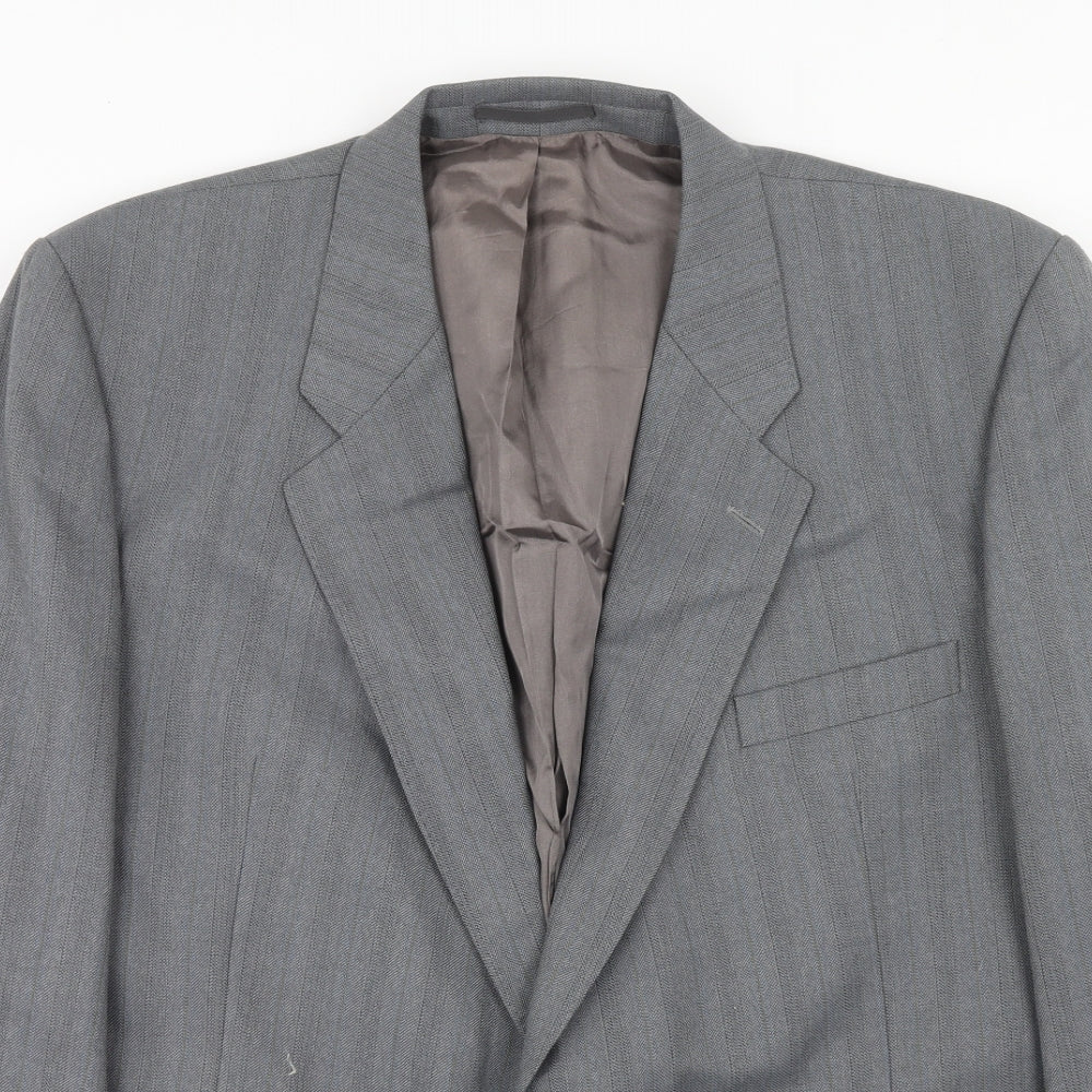 Wellington Mens Grey Striped Polyester Jacket Suit Jacket Size 46 Regular