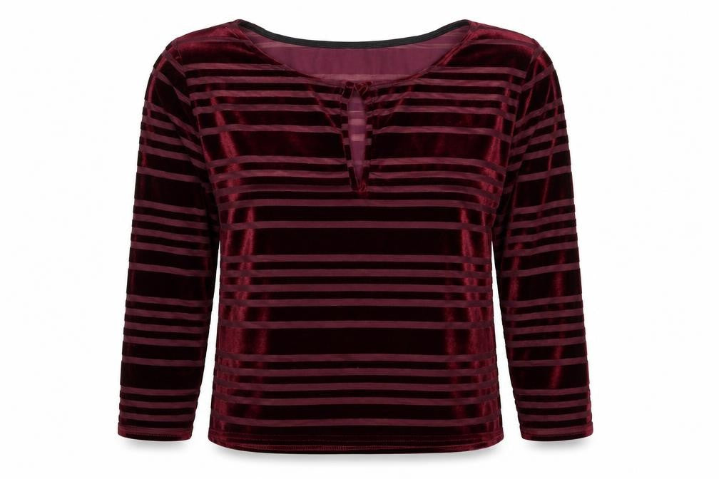 Cooperative Womens Red Striped Polyester Basic Blouse Size L Round Neck