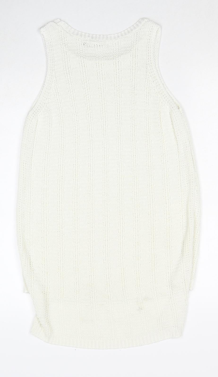New Look Womens White Polyester Basic Tank Size 8 Round Neck