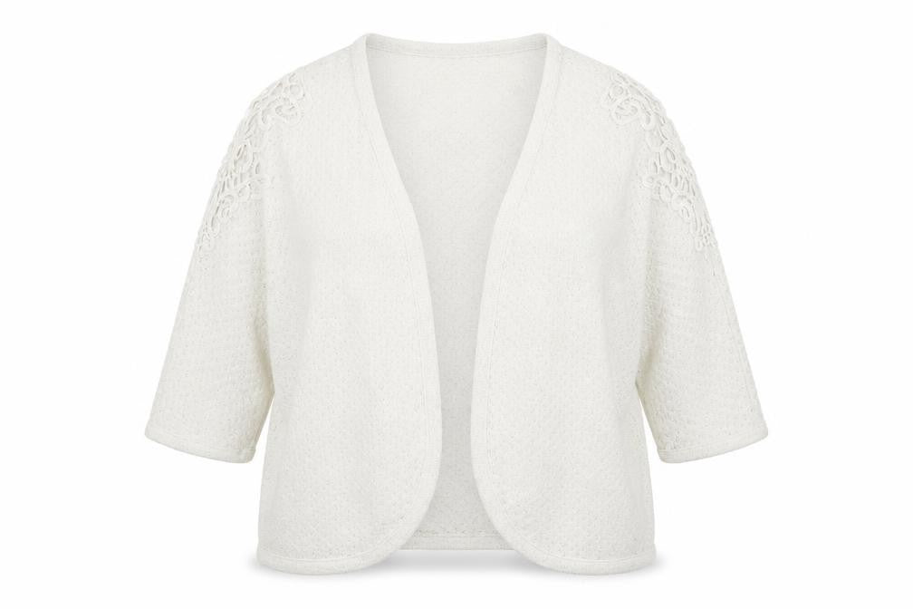Laura T. Womens Ivory V-Neck Geometric Polyester Cardigan Jumper Size 18
