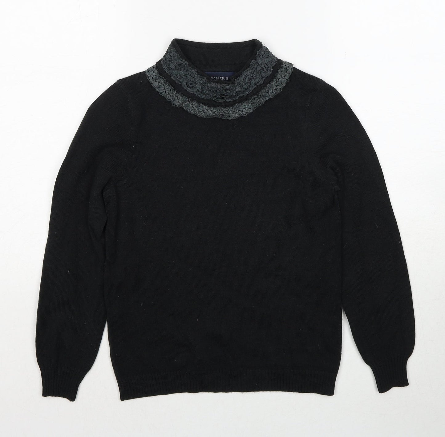 Vertical Womens Black High Neck Acrylic Pullover Jumper Size S
