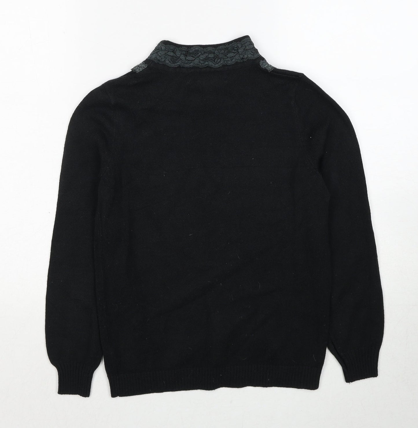 Vertical Womens Black High Neck Acrylic Pullover Jumper Size S