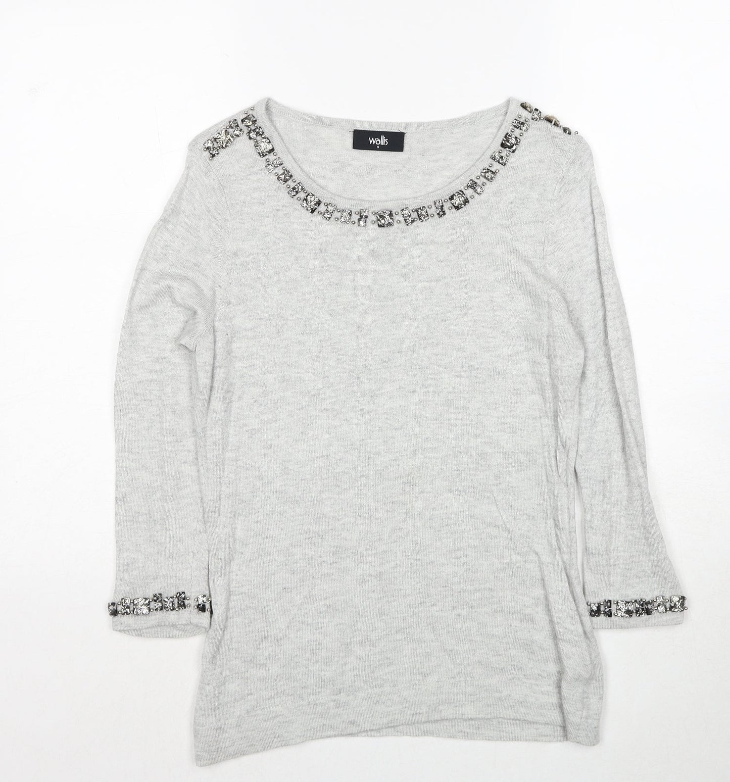 Wallis Womens Grey Round Neck Nylon Pullover Jumper Size S
