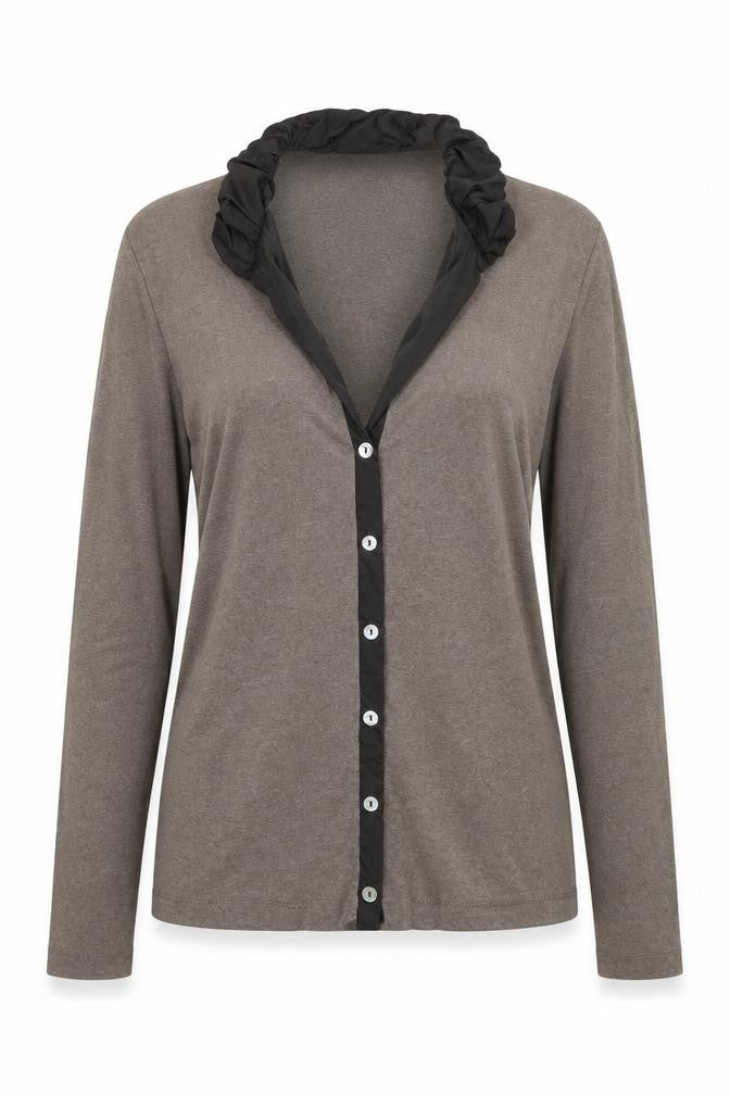 Belluna Womens Brown Collared Cotton Cardigan Jumper Size 4