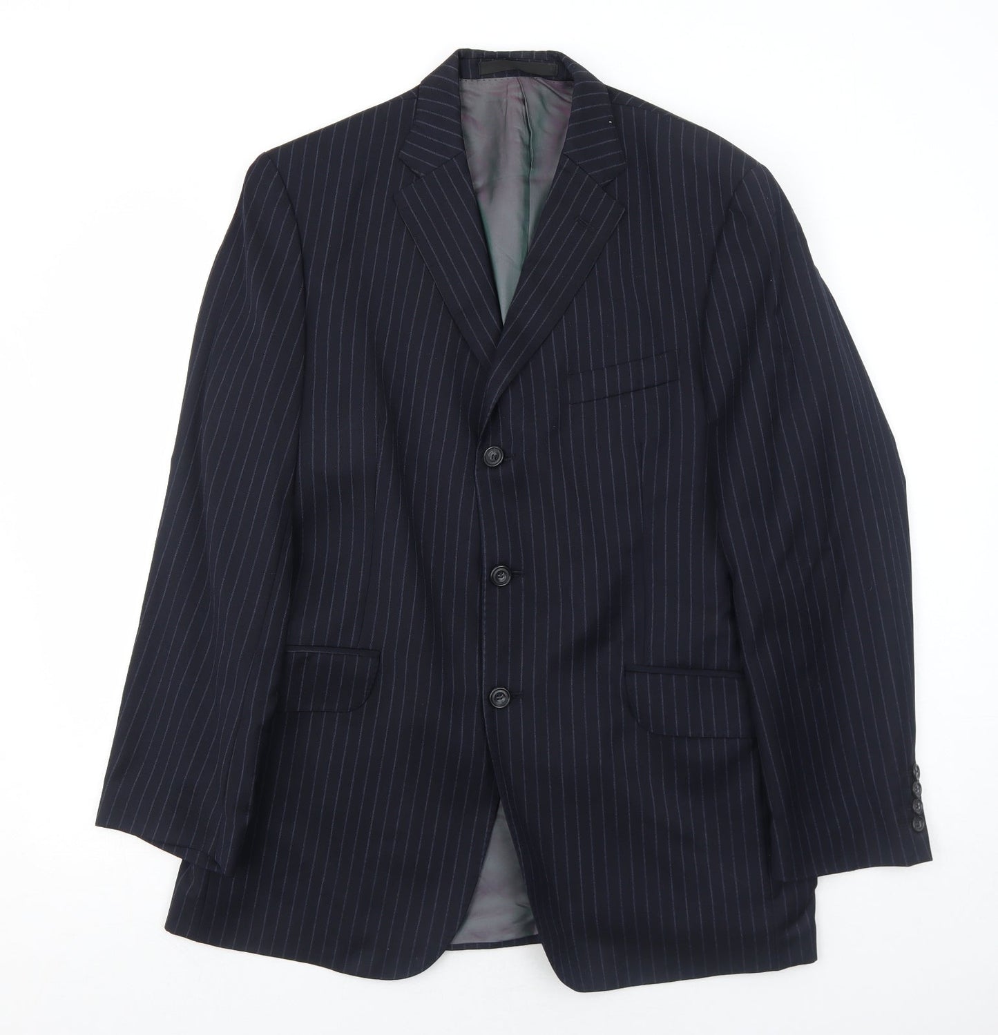 Marks and Spencer Mens Blue Striped Wool Jacket Suit Jacket Size 40 Regular