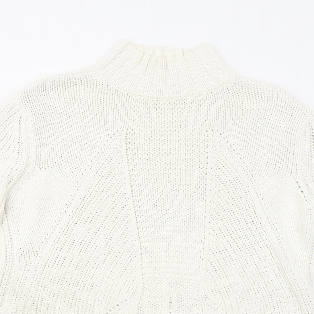 Principles Womens White Mock Neck Cotton Pullover Jumper Size 10