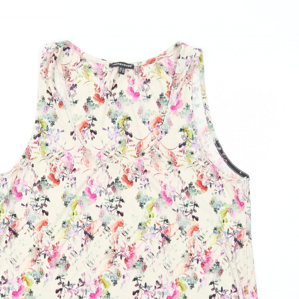 Warehouse Womens Ivory Floral Polyester Basic Tank Size 12 Round Neck