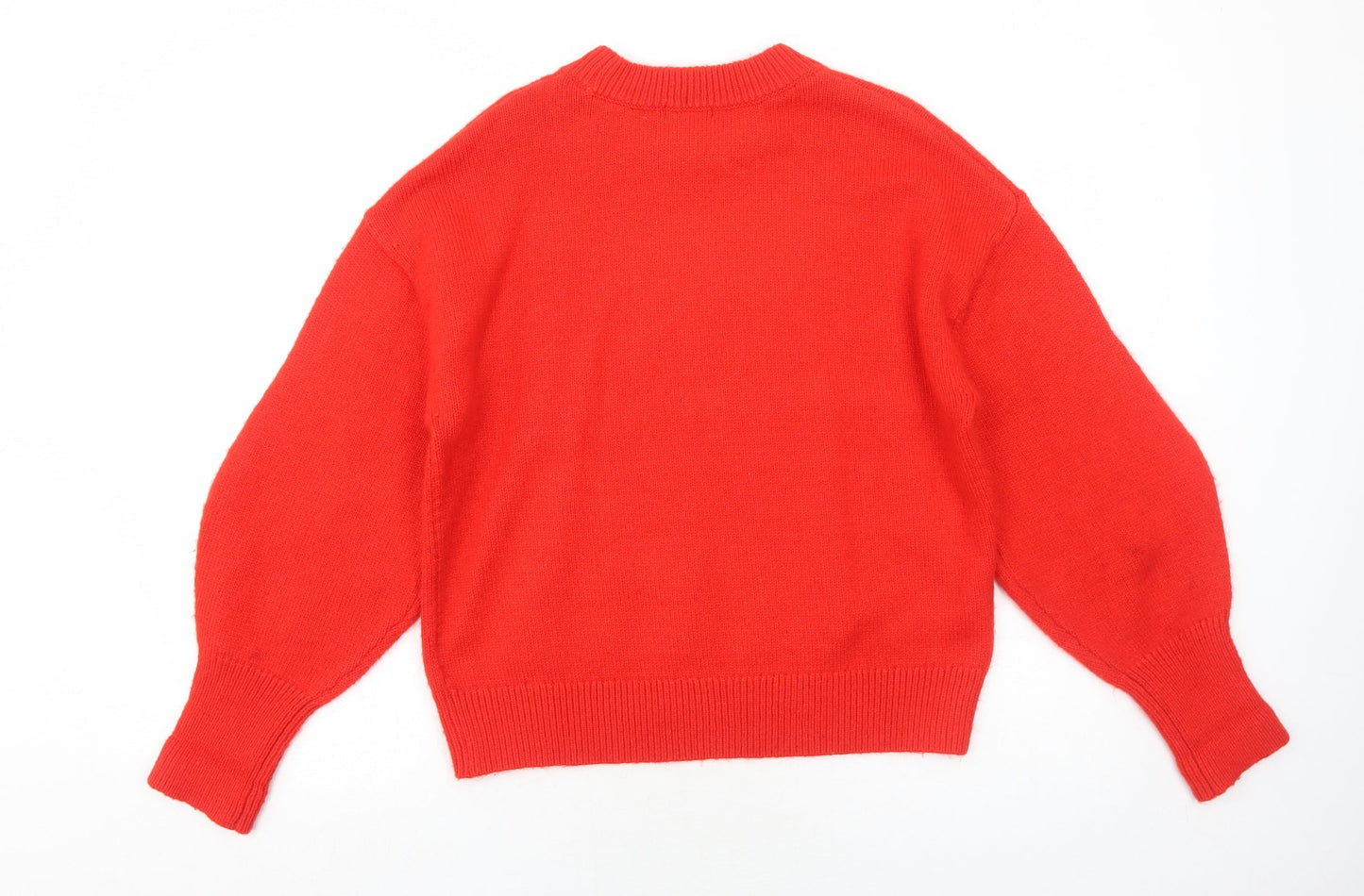 H&M Womens Red Round Neck Polyamide Pullover Jumper Size M