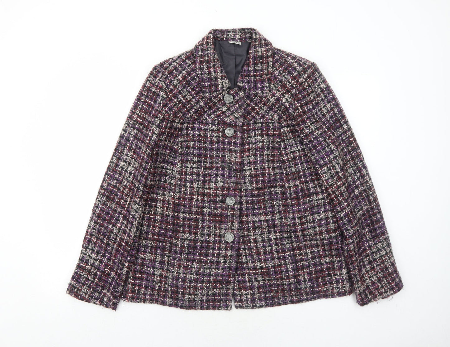Damart Womens Purple Geometric Jacket Blazer Size 14 Button