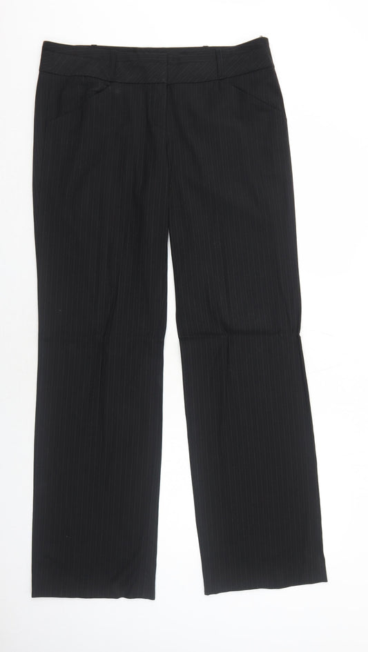 Boss Womens Black Striped Cotton Dress Pants Trousers Size 14 Regular Zip