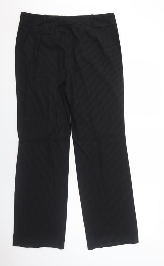 Boss Womens Black Striped Cotton Dress Pants Trousers Size 14 Regular Zip