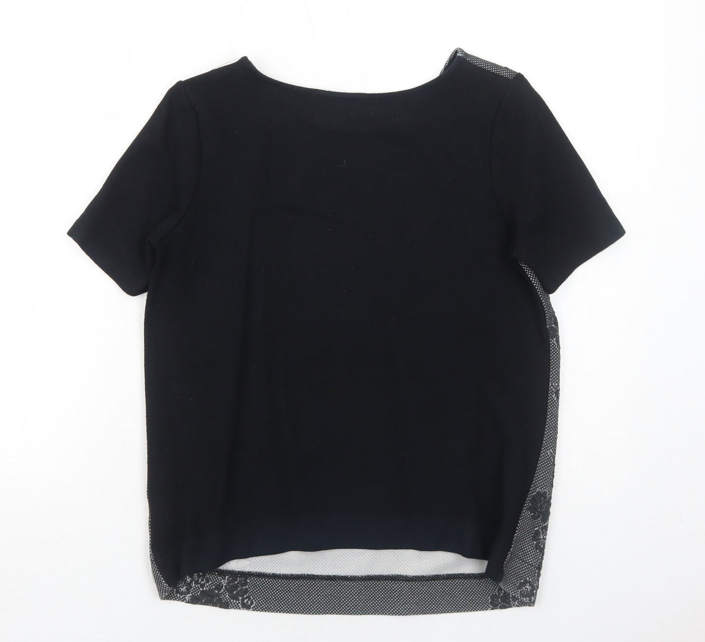 NEXT Womens Black Floral Viscose Basic T-Shirt Size 8 Round Neck