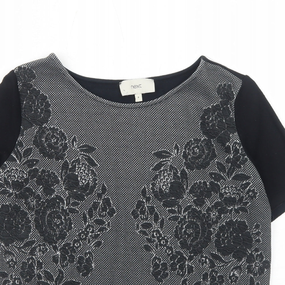 NEXT Womens Black Floral Viscose Basic T-Shirt Size 8 Round Neck