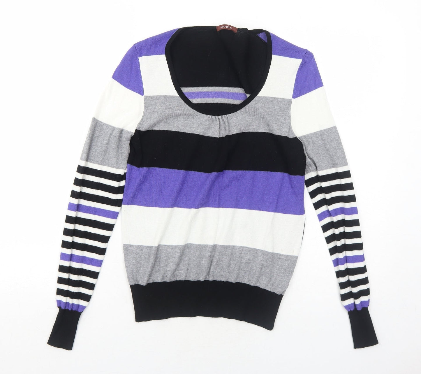 Savoir Womens Black Round Neck Striped Viscose Pullover Jumper Size 12
