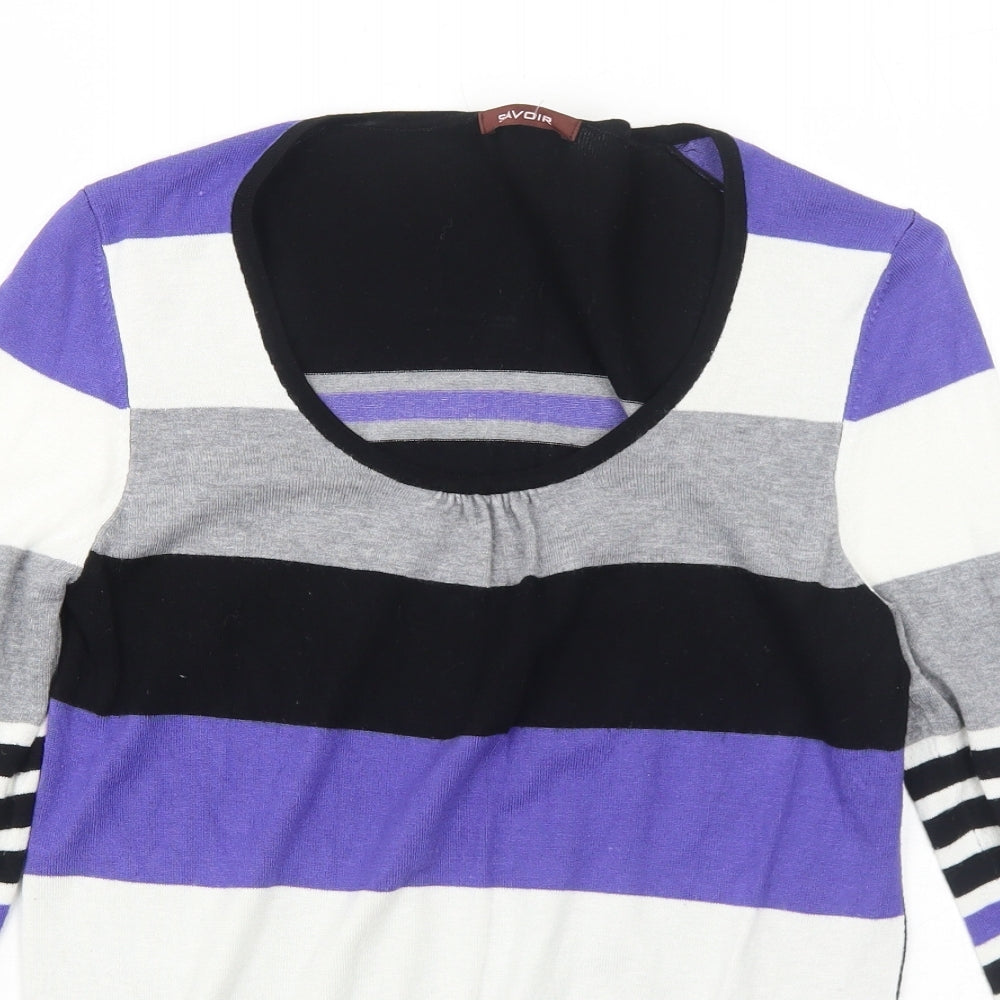 Savoir Womens Black Round Neck Striped Viscose Pullover Jumper Size 12