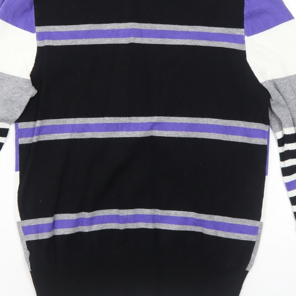 Savoir Womens Black Round Neck Striped Viscose Pullover Jumper Size 12