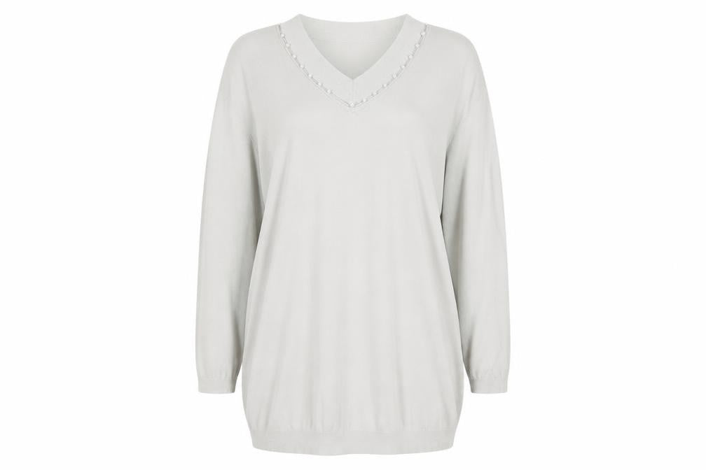 Beauty Women Womens White Viscose Jumper Dress Size L V-Neck Pullover - Size L-XL