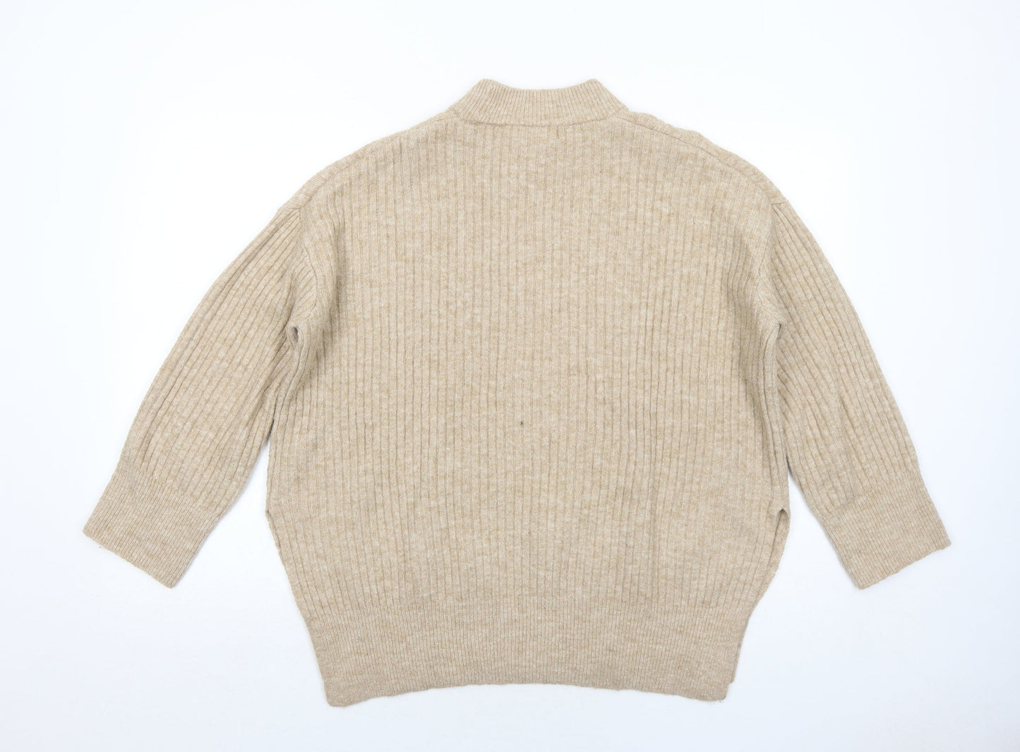 H&M Womens Beige Mock Neck Polyester Pullover Jumper Size XS