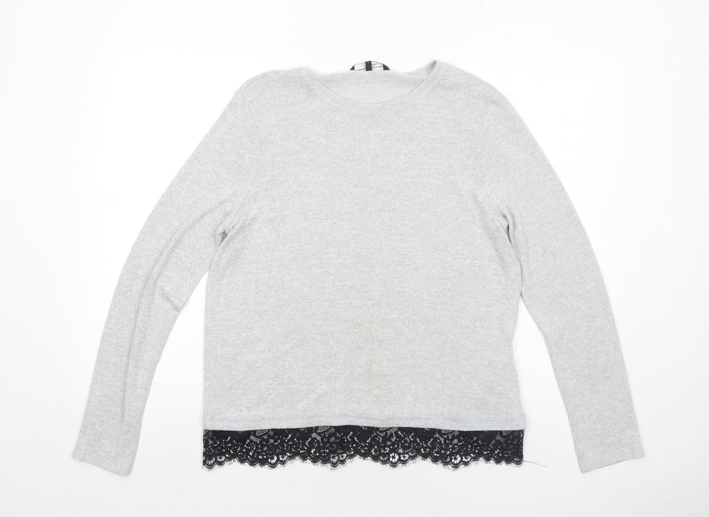 VERO MODA Womens Grey Round Neck Viscose Pullover Jumper Size L - Lace Detail