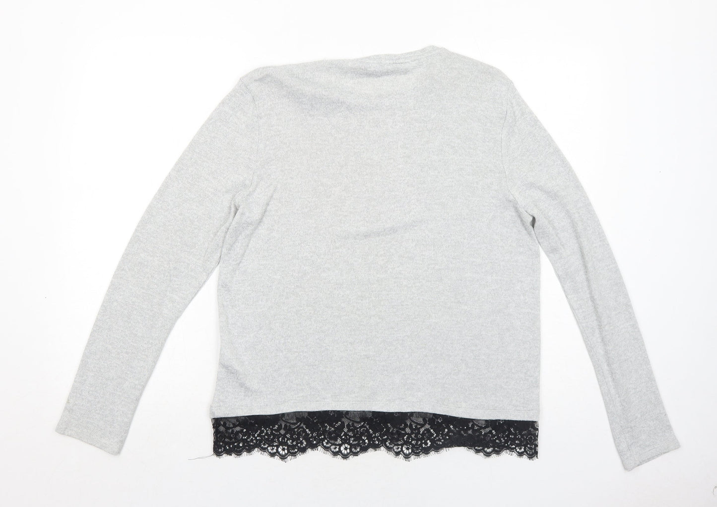 VERO MODA Womens Grey Round Neck Viscose Pullover Jumper Size L - Lace Detail