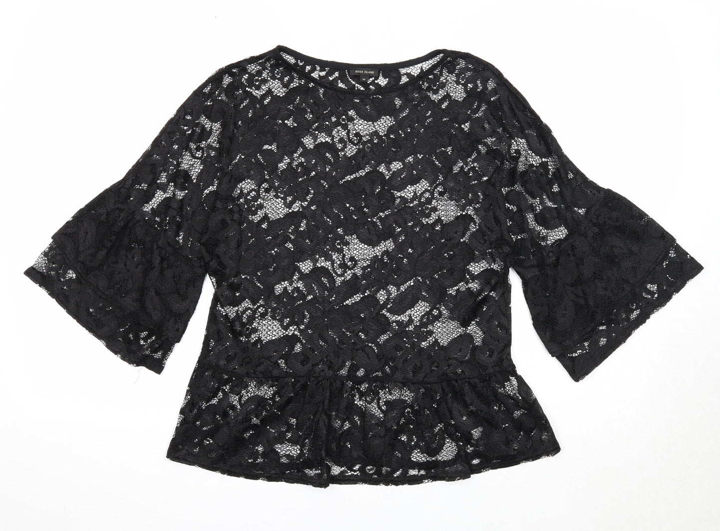 River Island Womens Black Nylon Basic Blouse Size 10 Round Neck