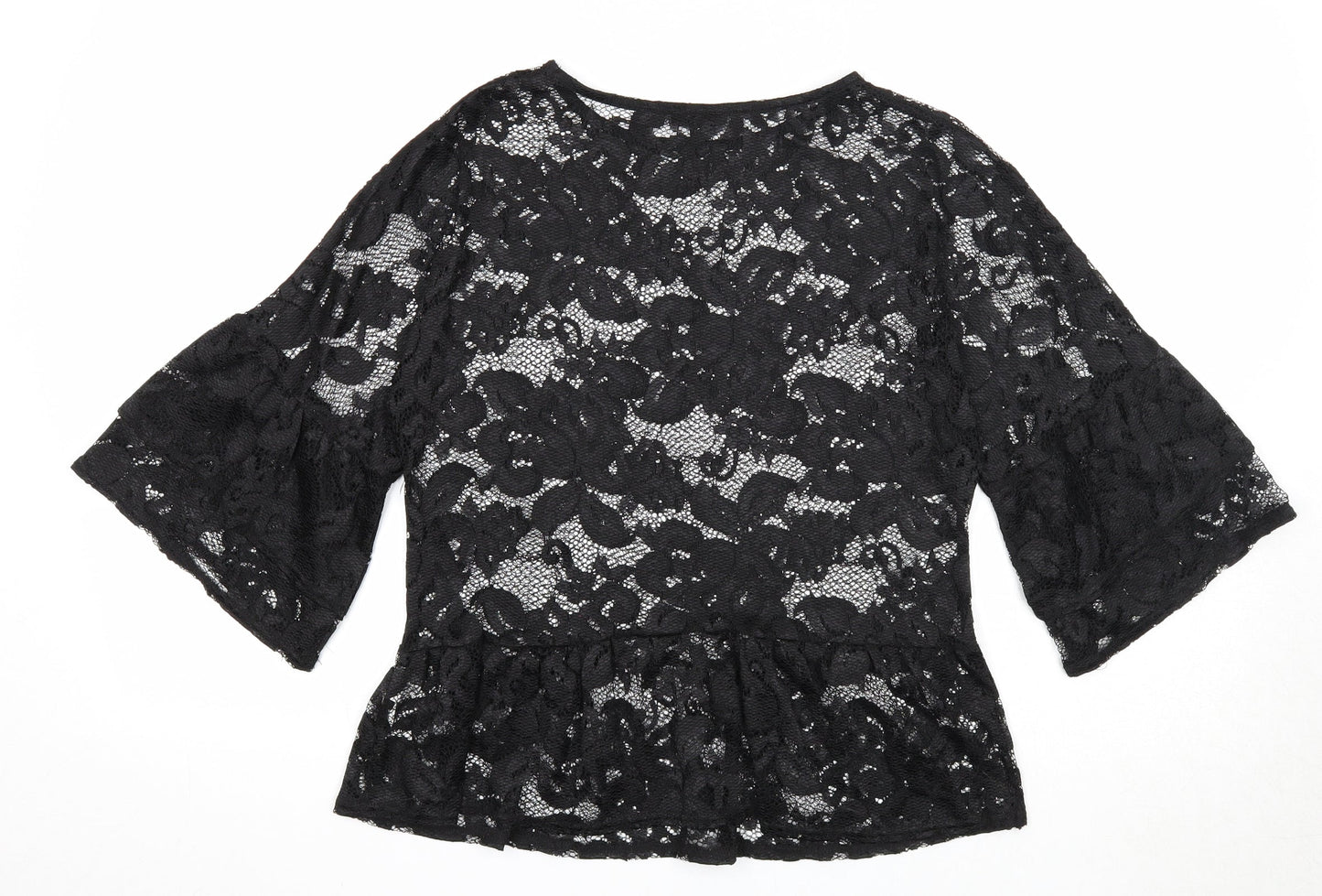 River Island Womens Black Nylon Basic Blouse Size 10 Round Neck