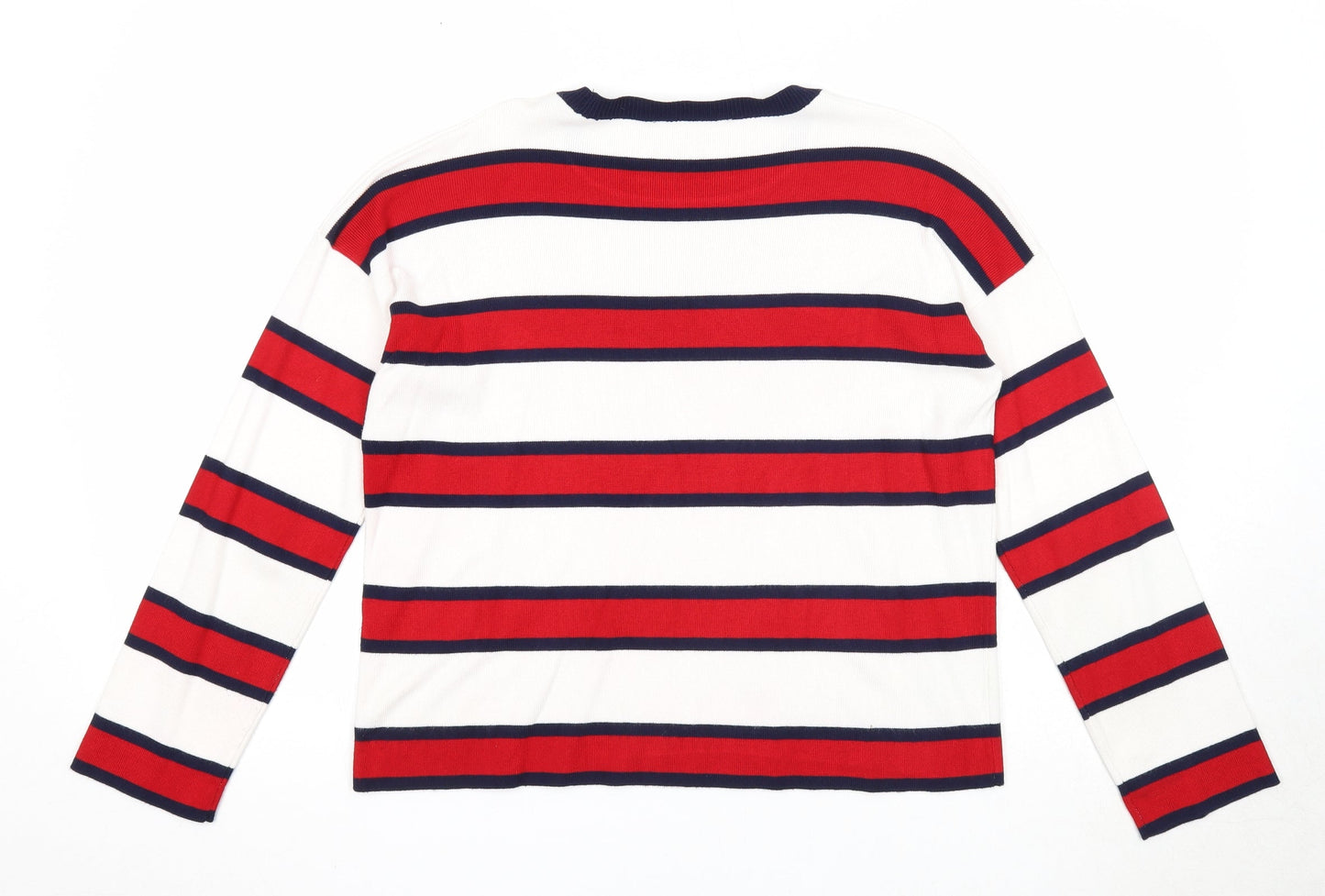 Stradivarius Womens Red Round Neck Striped Acrylic Pullover Jumper Size S