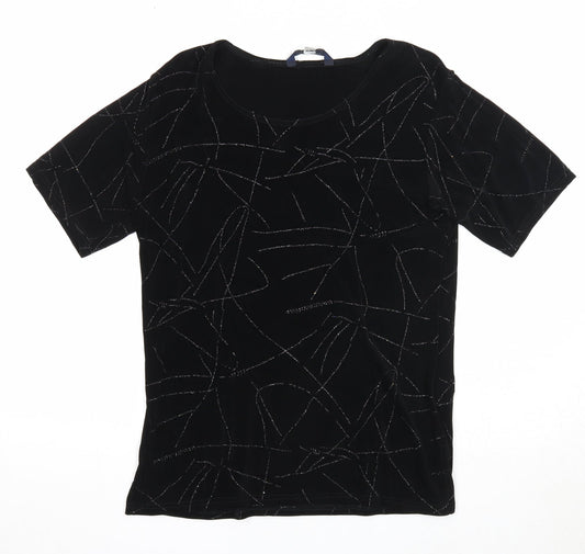 Twotone Designs Womens Black Geometric Acetate Basic T-Shirt Size 12 Round Neck
