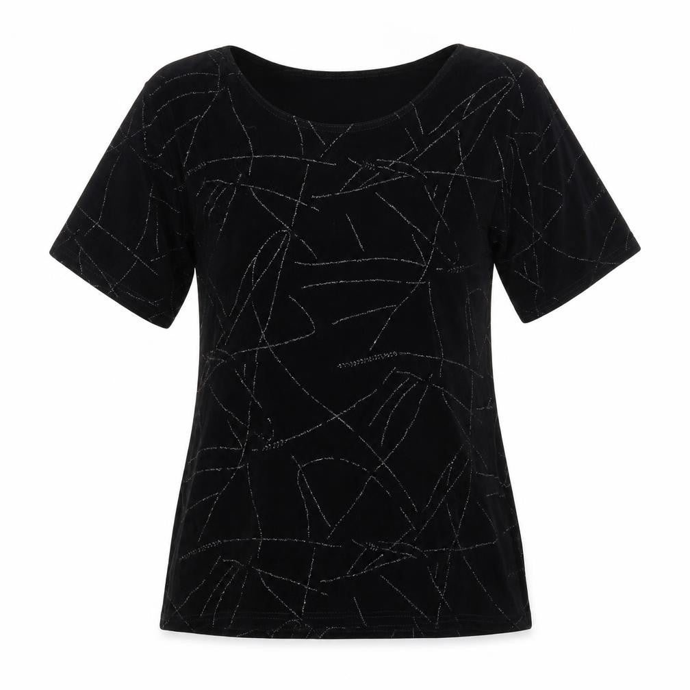 Womens UK Size 12 Twotone Designs Black Acetate T-Shirt
