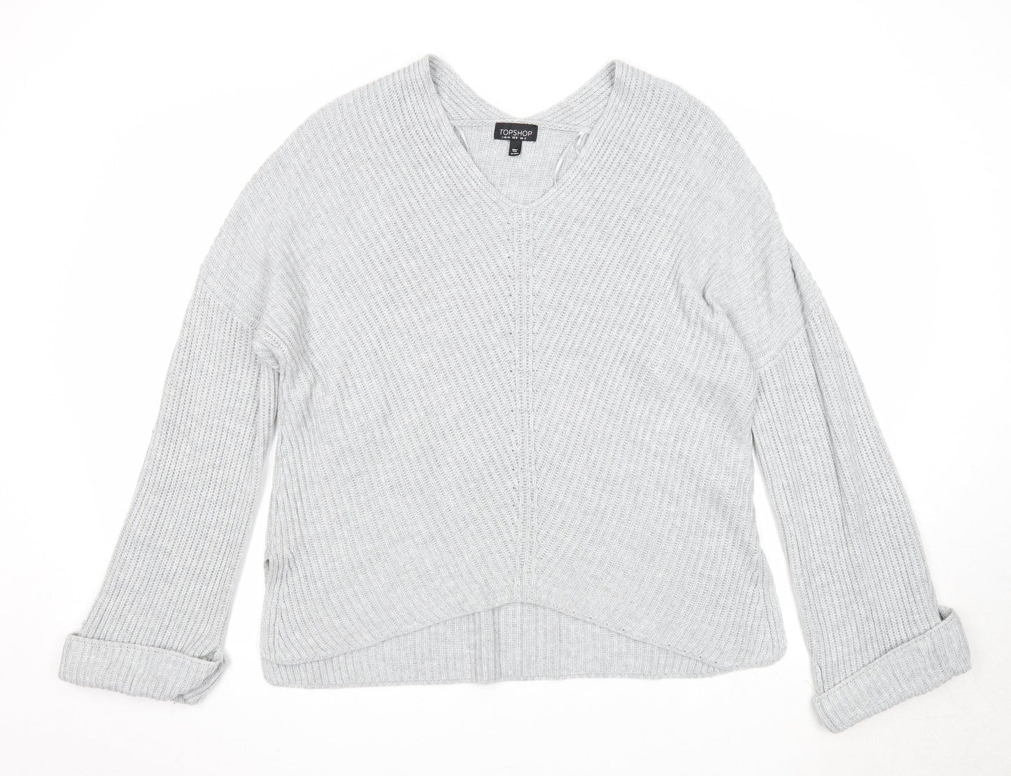 Topshop Womens Grey V-Neck Acrylic Pullover Jumper Size 12