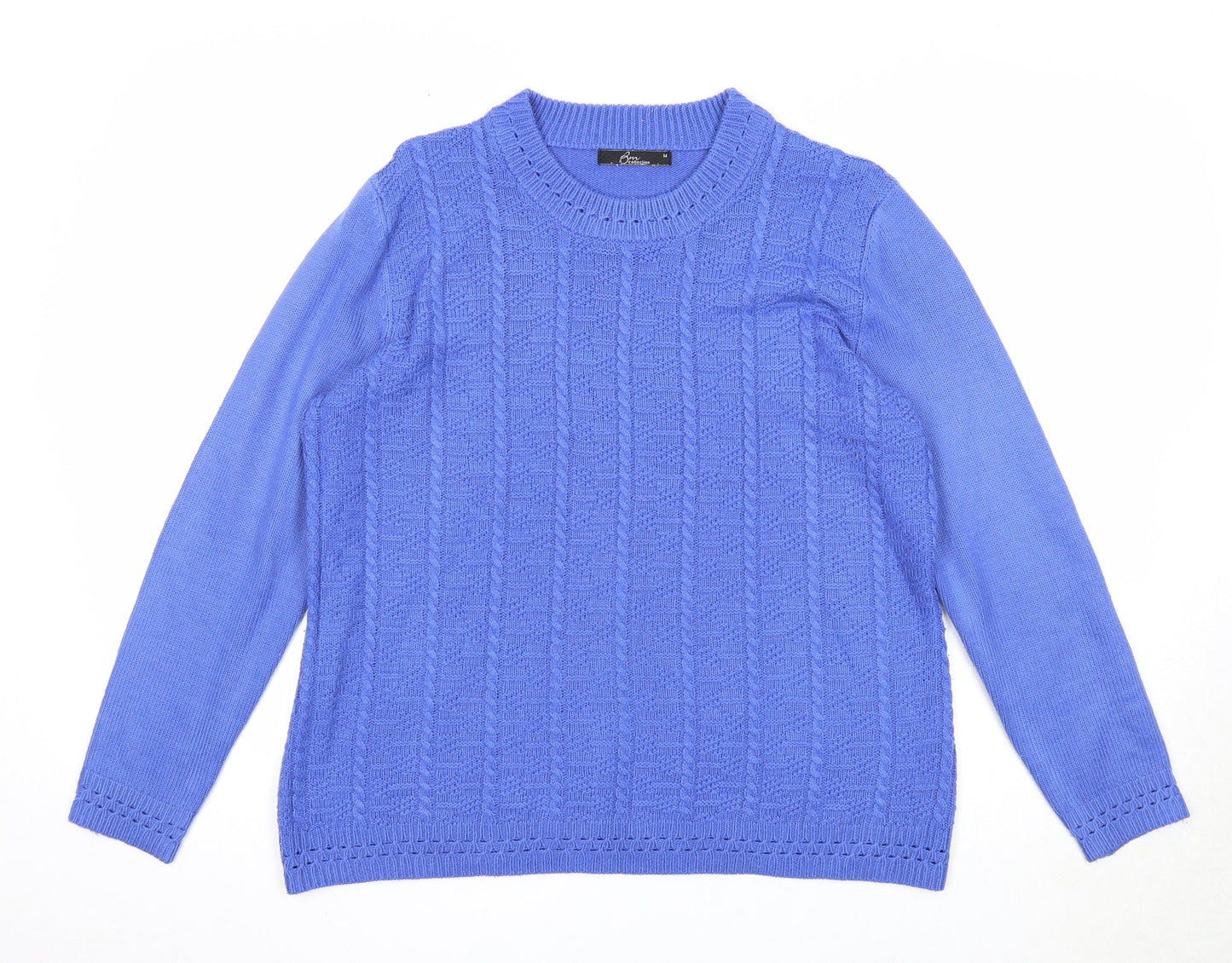 Bonmarché Womens Blue Round Neck Acrylic Pullover Jumper Size M