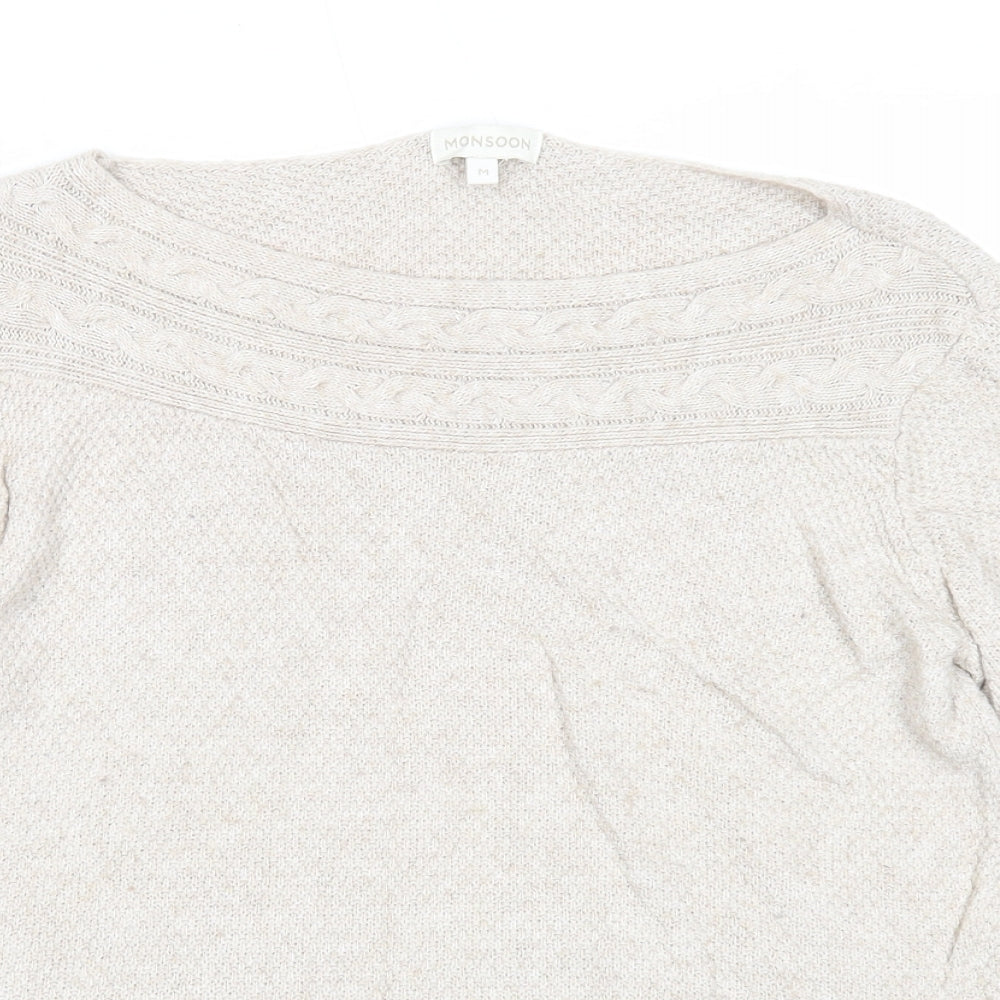 Monsoon Womens Beige Round Neck Polyamide Pullover Jumper Size M
