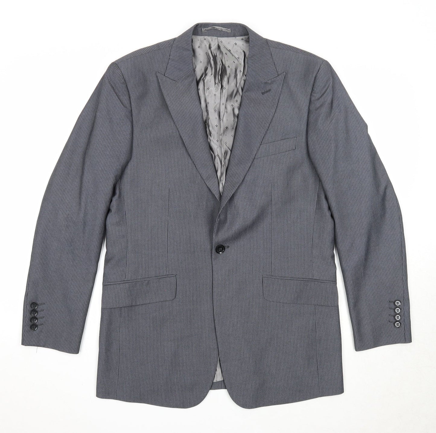 Skopes Mens Grey Striped Polyester Jacket Suit Jacket Size 38 Regular