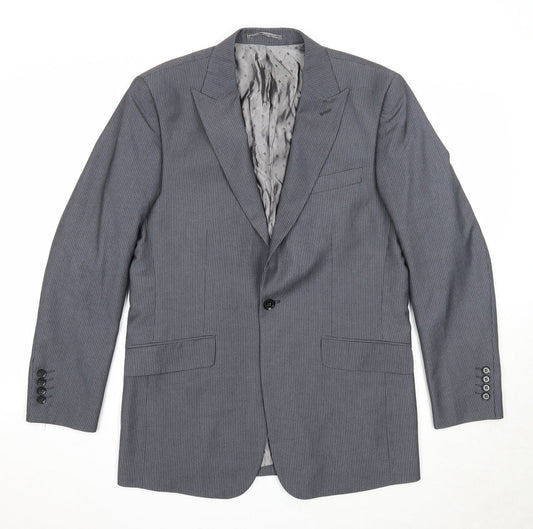 Skopes Mens Grey Striped Polyester Jacket Suit Jacket Size 38 Regular