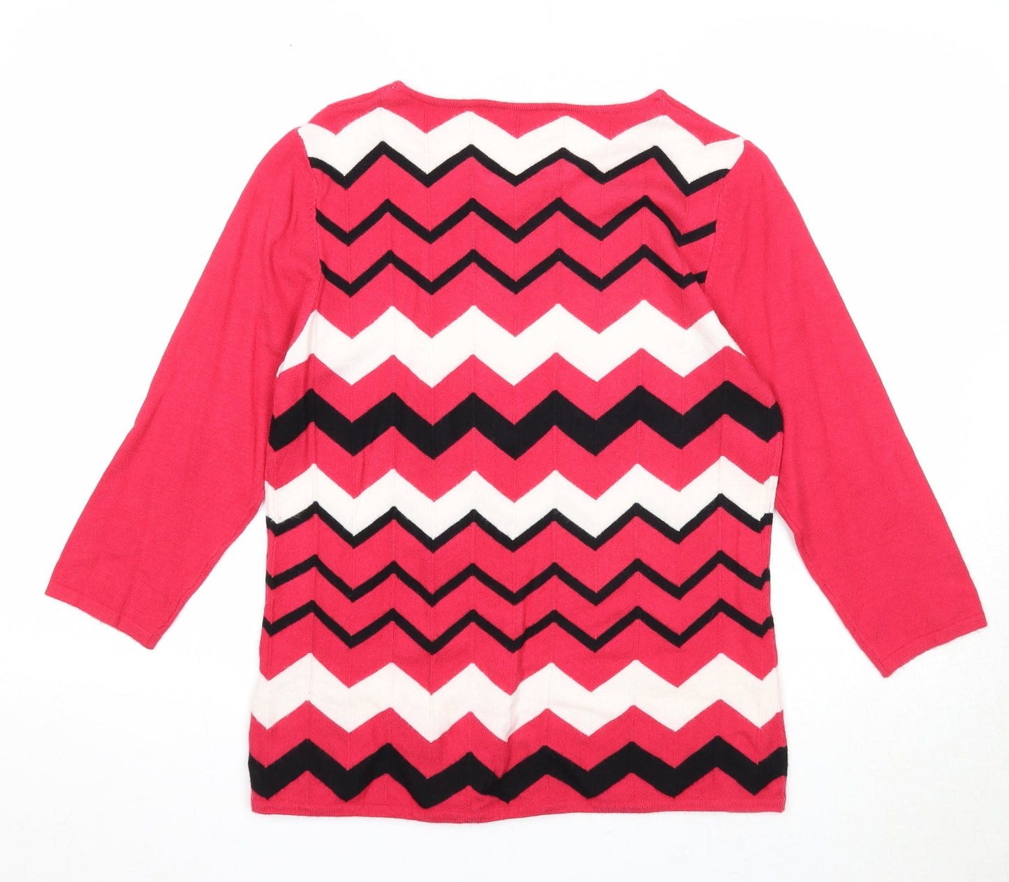 Bonmarché Womens Pink Round Neck Geometric Viscose Pullover Jumper Size 12