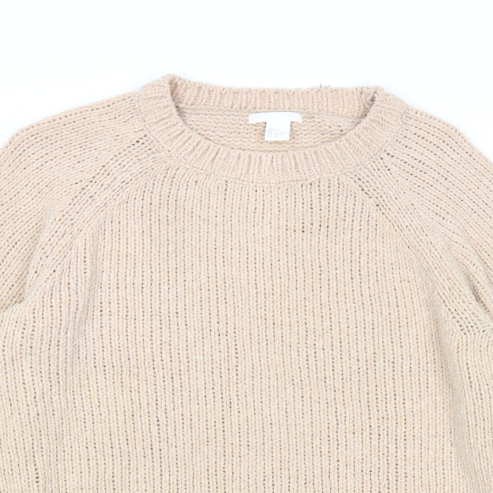 H&M Womens Pink Round Neck Polyamide Pullover Jumper Size S