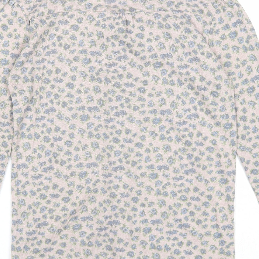Bershka Womens Beige Round Neck Floral Acrylic Cardigan Jumper Size M